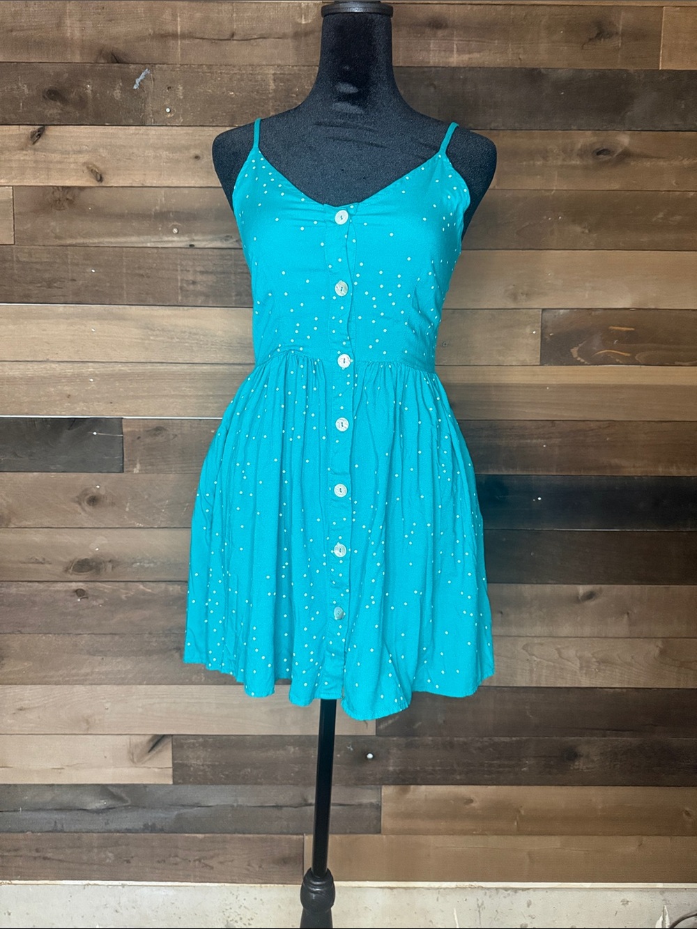 O'Neill Teal Spotted Button-Front Mini Dress